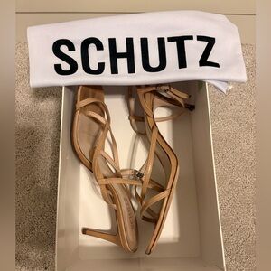 Schutz Aurora Strappy Nude Heels. Size 7.5.